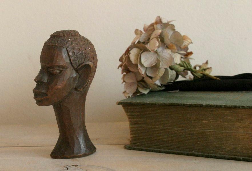 Houtsnijwerk hoofd - afrikaans - man - hout, Ophalen of Verzenden