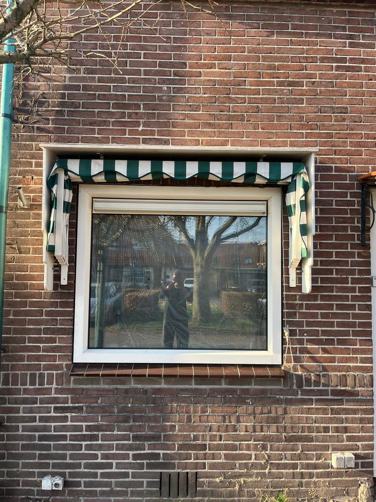 Groen-wit gestreept markies zonnescherm, Ophalen, Gebruikt, Minder dan 250 cm, Markies