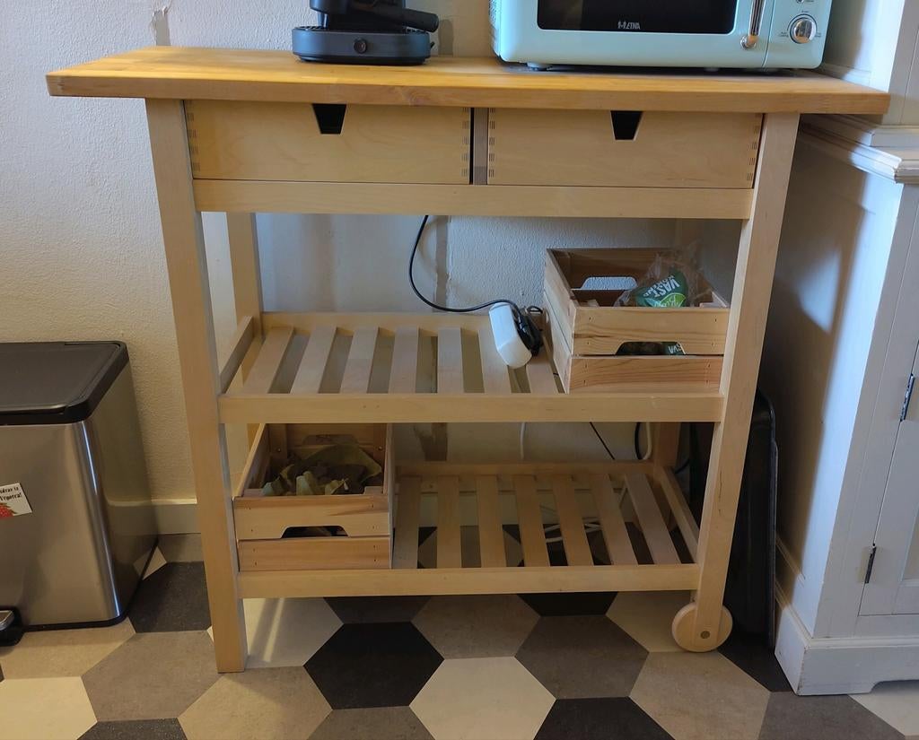 Ikea Förhöja roltafel keukentrolley, Huis en Inrichting, Ophalen, Gebruikt, Bruin, 50 tot 100 cm