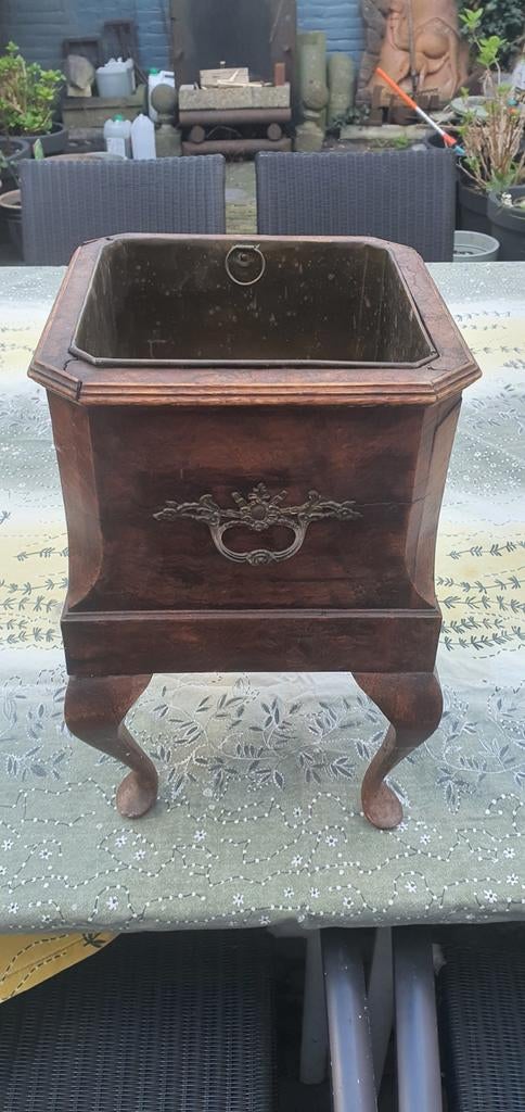 Vintage Mahonie antiek Champagne /Wijnkoeler met messing bak, Gebruikt, Ophalen of Verzenden, Minder dan 5 flessen, Minder dan 50 cm