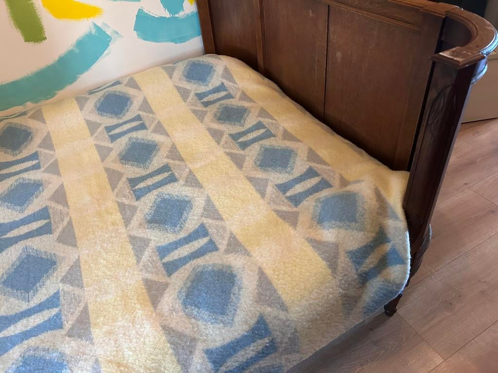 AaBe wollen deken vintage 190 x 220 cm geel wit blauw, Huis en Inrichting, Woonaccessoires | Plaids en Woondekens, Ophalen of Verzenden
