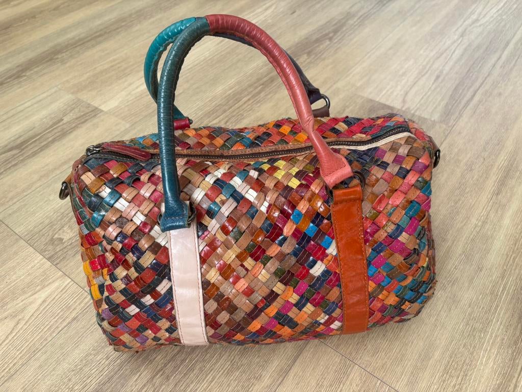 Handtas gevlochten leer, Ophalen of Verzenden, Zo goed als nieuw, Handtas