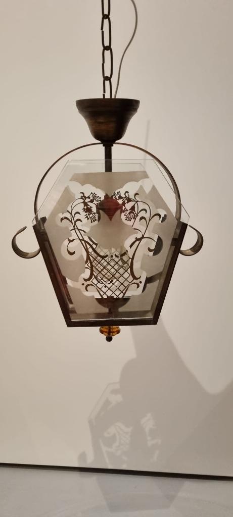 mooie art deco lamp, hanglamp, Gebruikt, Amsterdamse school, art deco, Ophalen of Verzenden, Glas