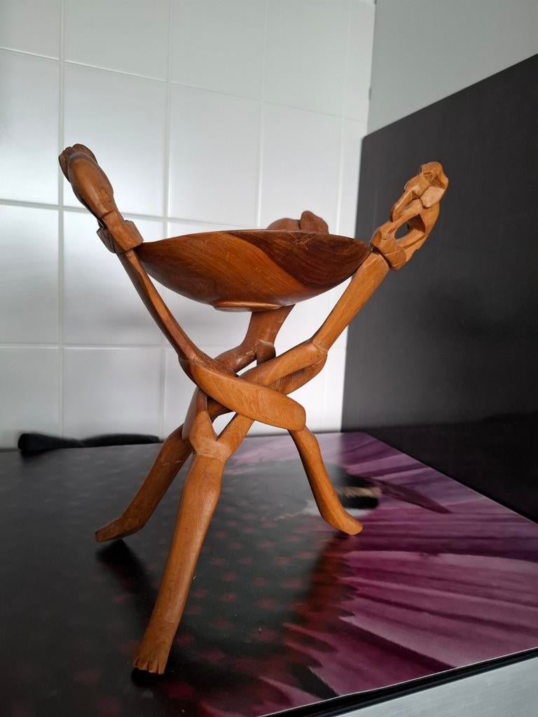 Prachtig houten fruitschaal met olifanten houtsnijwerk, Antiek en Kunst, Ophalen of Verzenden