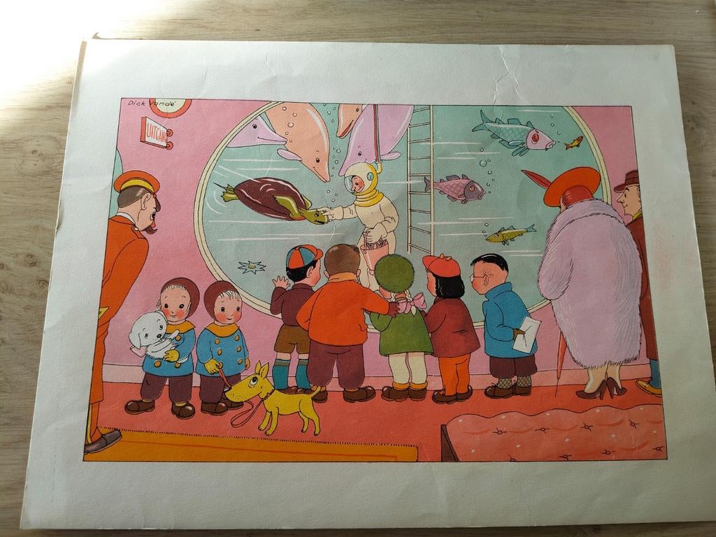 DICK VANDÉ POSTER KINDEREN BIJ JET AQUARIUM*DUIKER*SCHILDPAD, Verzamelen, Posters, Ophalen of Verzenden, Gebruikt, Rechthoekig Liggend