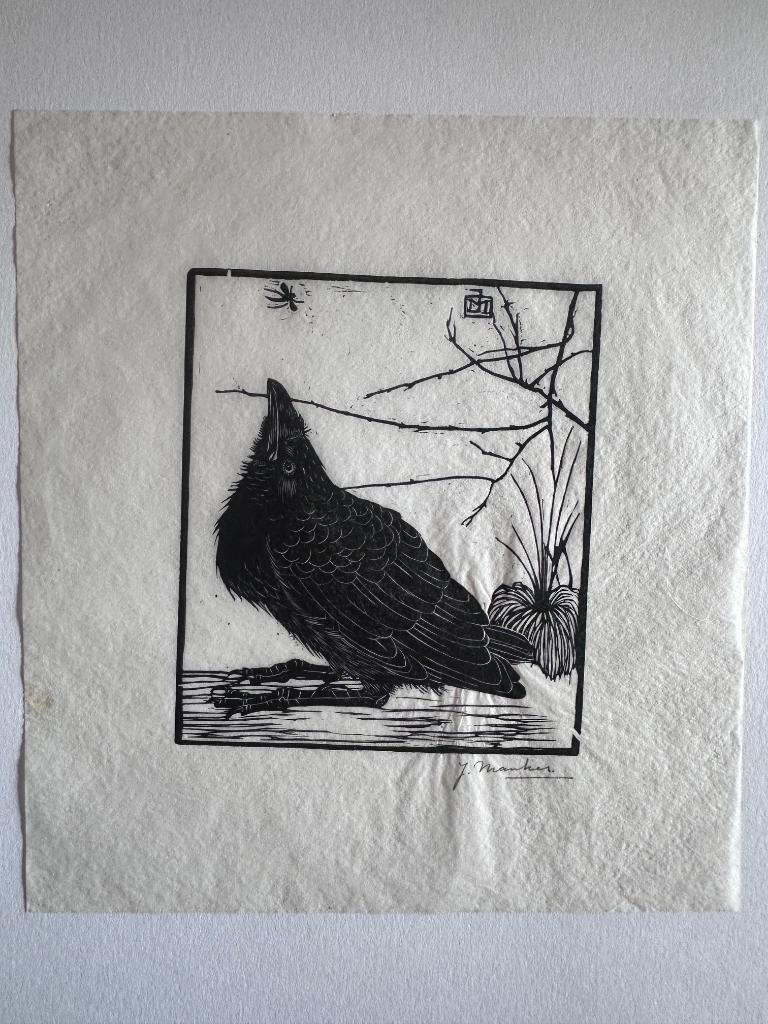 Jan Mankes kleine kraai houtsnede, Ophalen of Verzenden