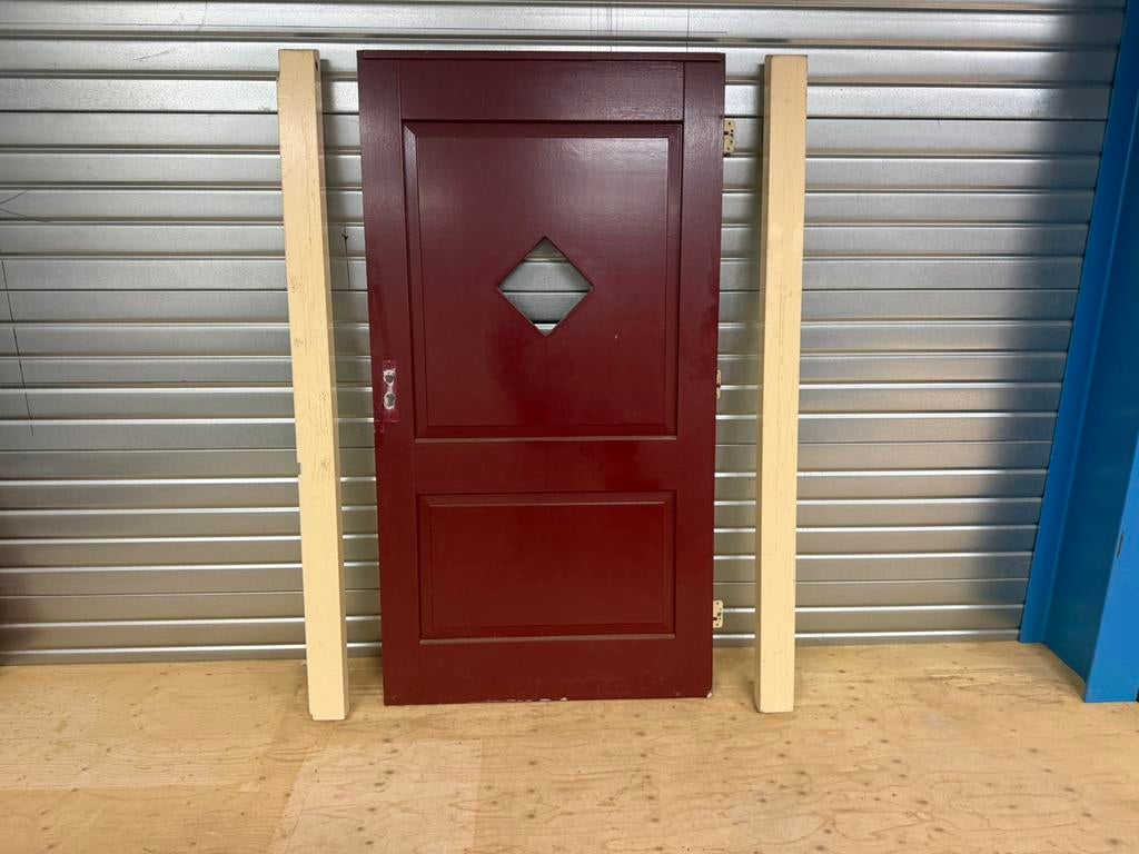 Hardhouten tuindeur compleet met 2 hardhouten staanders, Ophalen, Zo goed als nieuw, Buitendeur, 200 tot 215 cm