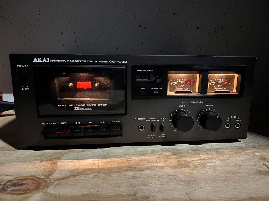 Vintage Akai CS-703D stereo cassettedeck zwart, Ophalen of Verzenden, Akai