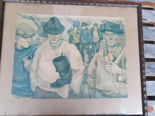 Litho Roeland Koning Zuiderzee 1931 werken arbeiders, Antiek en Kunst, Ophalen