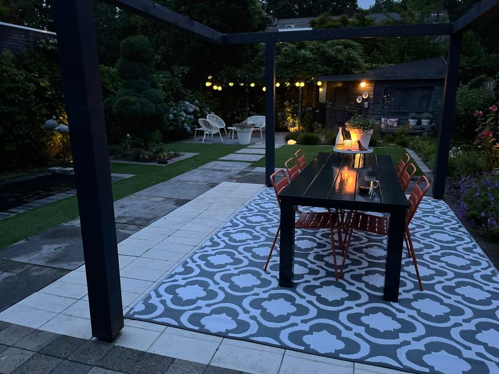 Grote tuintafel met metalen frame en polywood blad, Ophalen, Gebruikt, Rechthoekig, Metaal