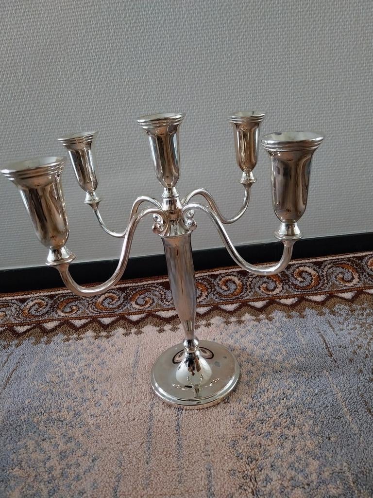 Zware vintage 5 arms kandelaar, Antiek en Kunst, Ophalen of Verzenden