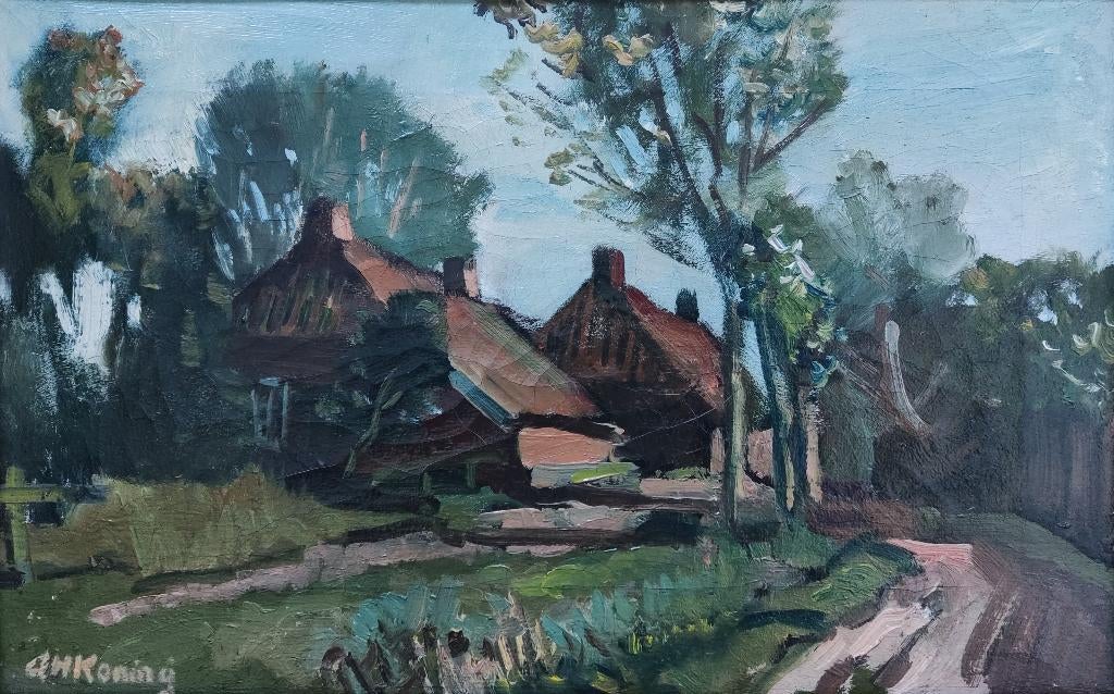 Arnold Hendrik Koning (1860-1945) - Gezicht op een boerderij, Ophalen of Verzenden
