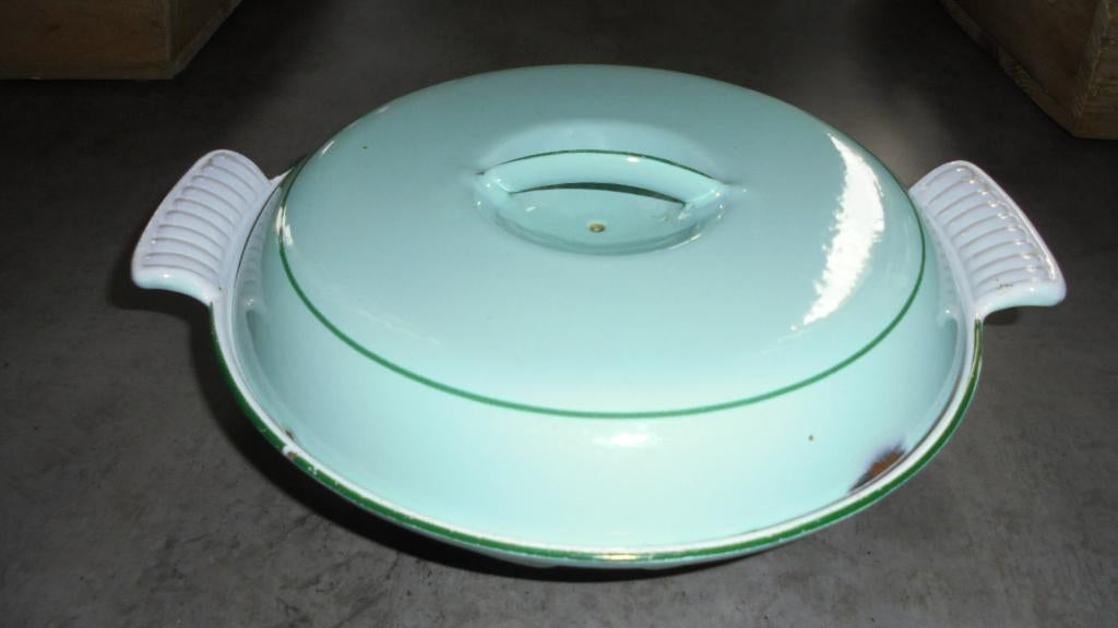 mint emaille/gietijzer 3 vak schaal DRU, Ophalen of Verzenden