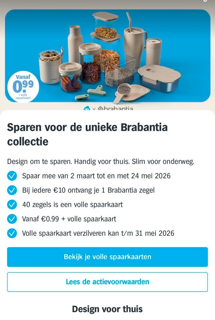 AH Brabantia spaarzegels / spaarkaarten, Ophalen of Verzenden