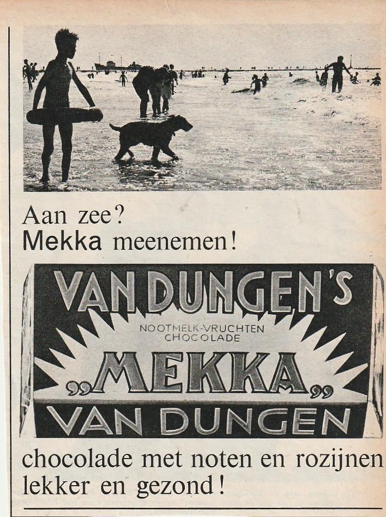 Retro reclame 1962 Van Dungen chocolade jongetje in zee, Verzenden, Overige typen