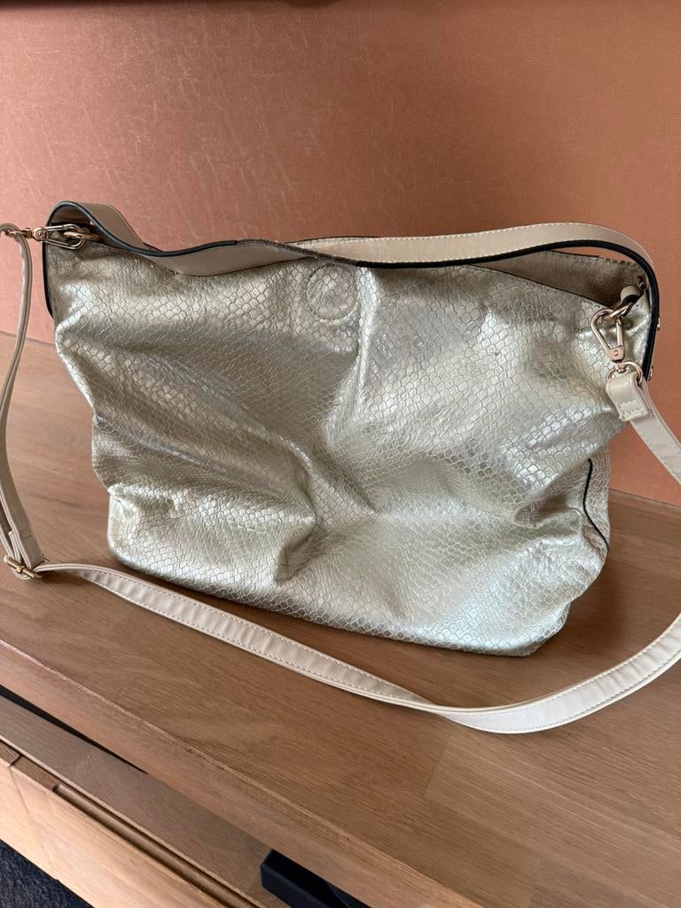 Goudkleurige slangenleer motief damestas., Ophalen of Verzenden, Zo goed als nieuw, Overige kleuren, Handtas