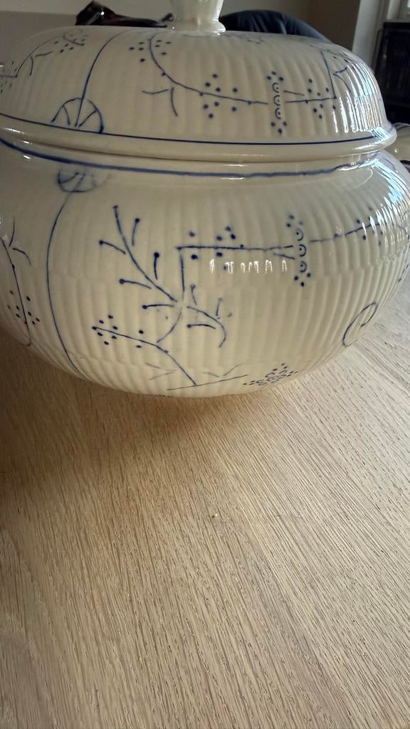 Antieke Boch La Louviere Soepterrine - Blauw/Wit Decor, Ophalen of Verzenden