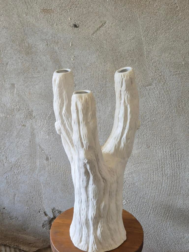 Zeer grote boomstronk vaas keramiek wit 50 cm, Ophalen, 50 tot 75 cm, Wit, Aardewerk of Porselein