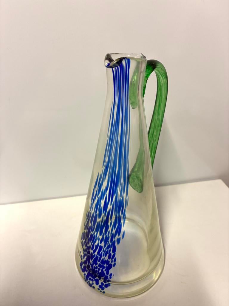 Prachtige groene/blauwe glazen kan, Antiek en Kunst, Ophalen of Verzenden