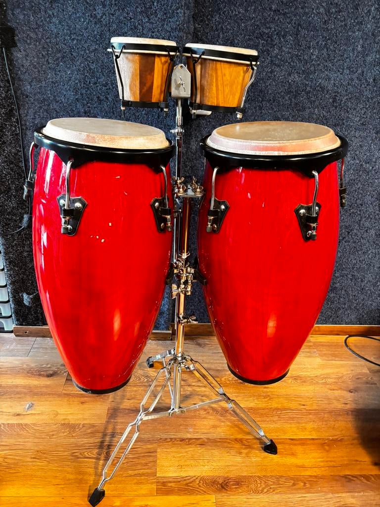 Conga's en Bongo's met bijbehorende statieven, Muziek en Instrumenten, Percussie, Ophalen of Verzenden, Gebruikt, Trommel