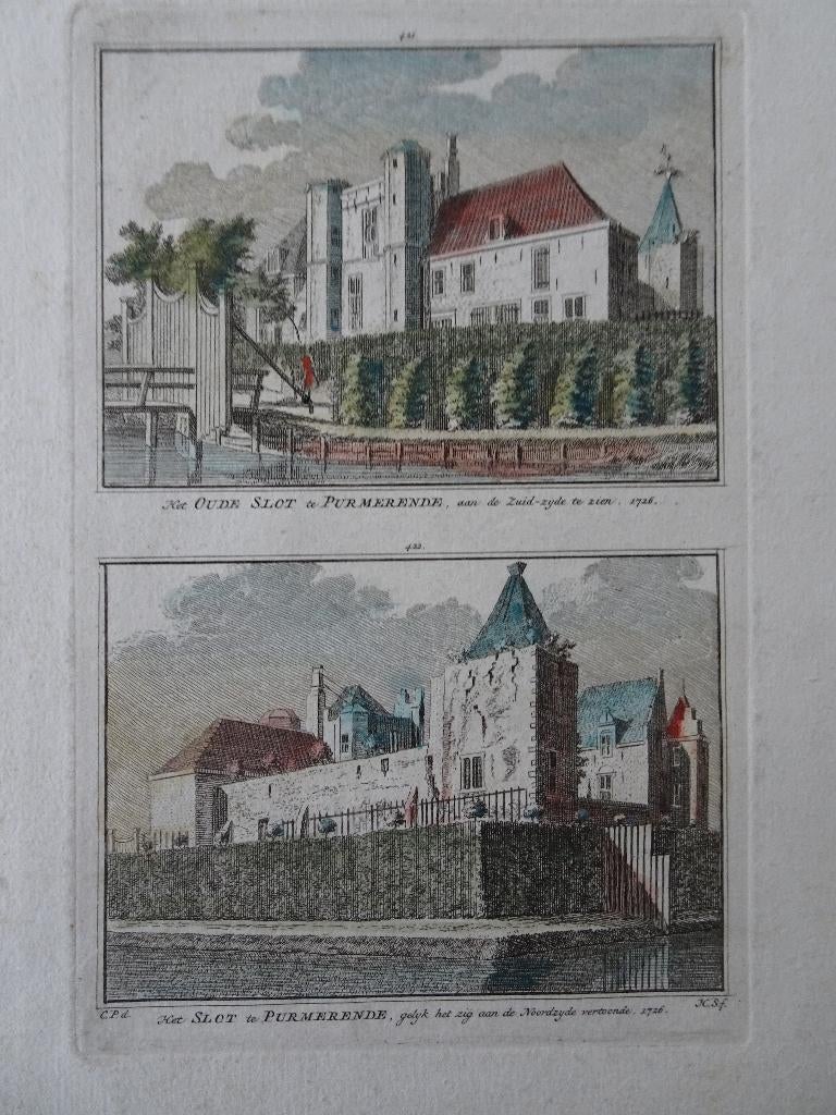 gravure kleur slot Purmerend twee kanten, Spilman, 1780, Verzenden