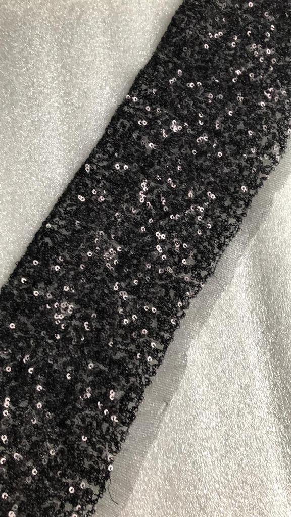 Lapje pailletten kant x 2 stuks - 11 x 60 cm - zwart, 120 cm of meer, Zwart, Ophalen of Verzenden, Zo goed als nieuw