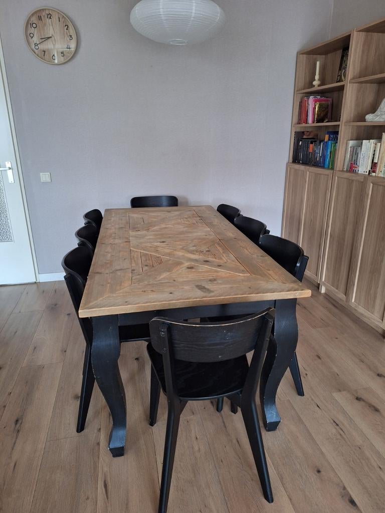 Tafel JORG + 8 stoelen LISABO, Huis en Inrichting, Tafels | Eettafels, Ophalen, Gebruikt, Eikenhout, 50 tot 100 cm