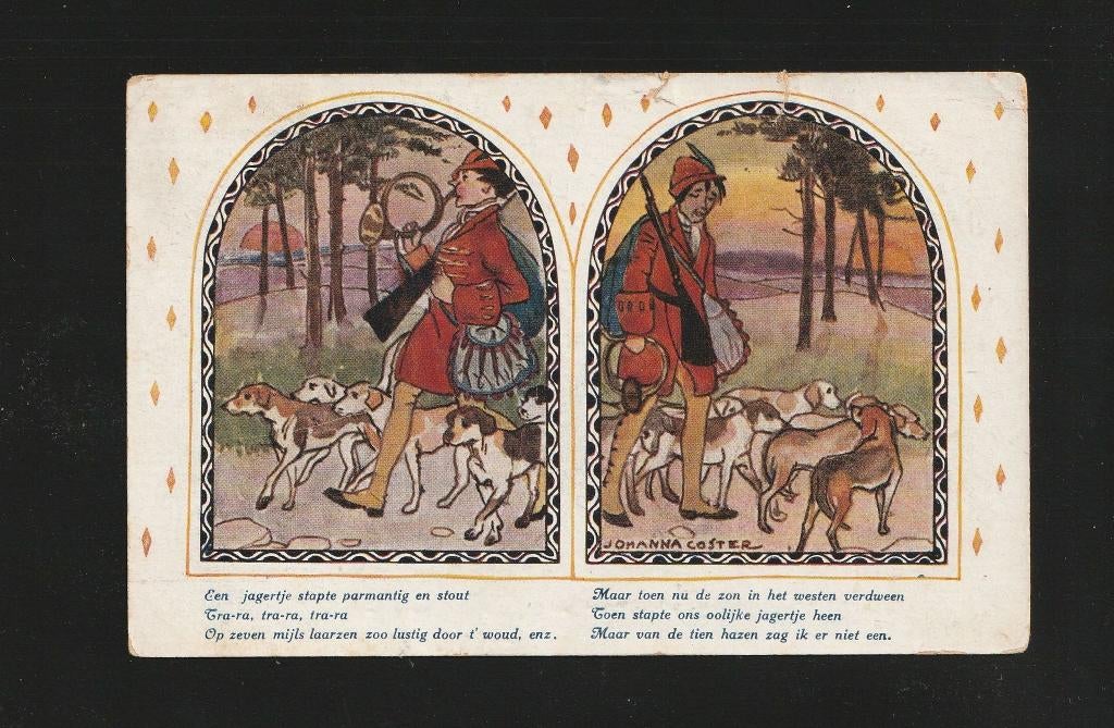 Ansichtkaart Johanna Coster, op jacht, Verzenden, 1920 tot 1940, Gelopen