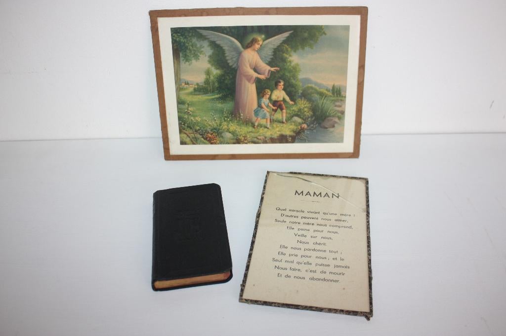 Franse afbeelding, bijbeltje en spreuk, Antiek en Kunst, Ophalen of Verzenden