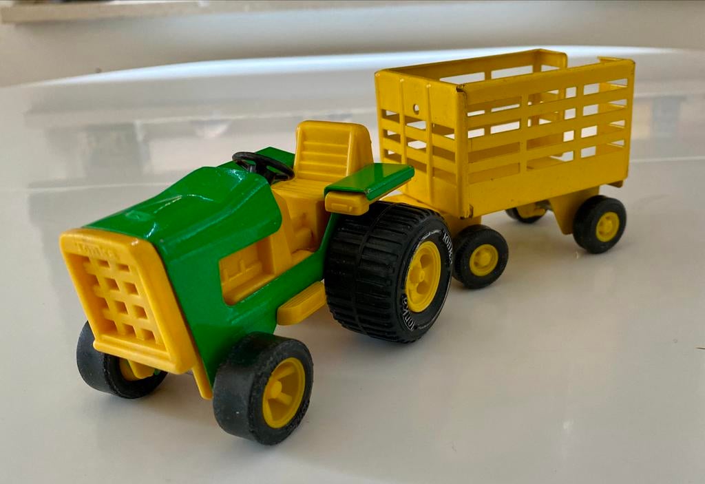 Vintage Tonka Tractor met Aanhanger - Groen/Geel Speelgoed, Ophalen of Verzenden, Gebruikt