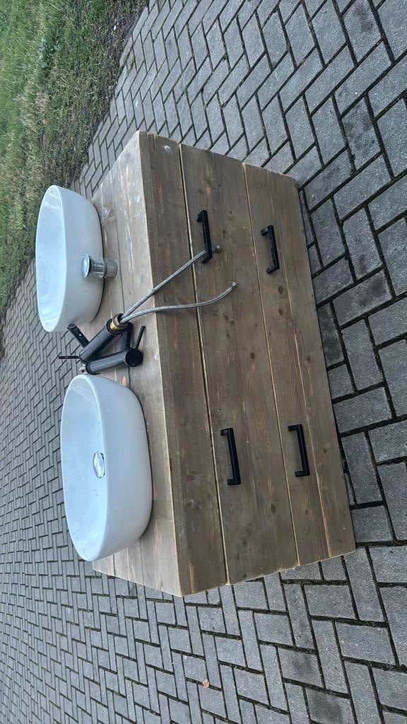 Wastafel meubel badkamer 2 wasbakken, Ophalen, 25 tot 50 cm, 50 tot 100 cm, Minder dan 100 cm