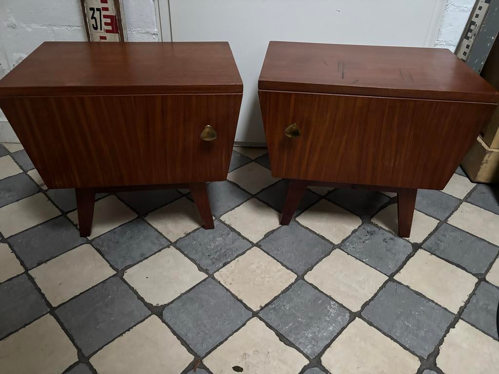 Vintage Teak Deense Nachtkastjes - Set van 2, Ophalen, Gebruikt, Minder dan 45 cm, Minder dan 55 cm