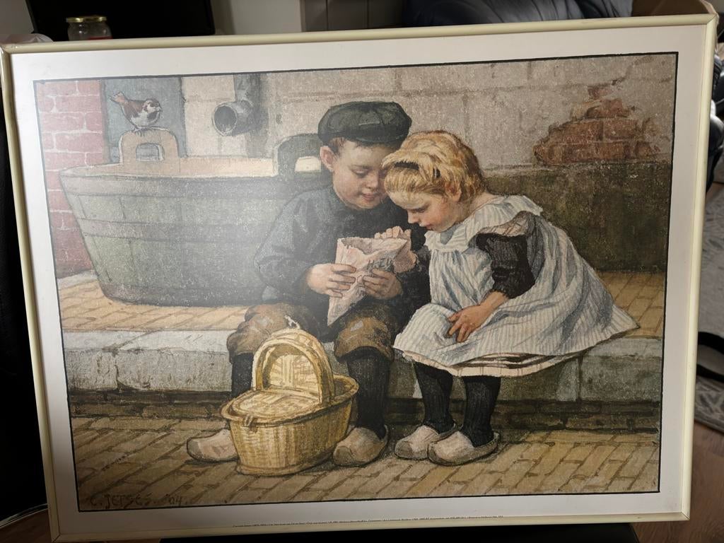 Schilderij Cornelis Jetses - Kinderen met mandje, Antiek en Kunst, Ophalen of Verzenden