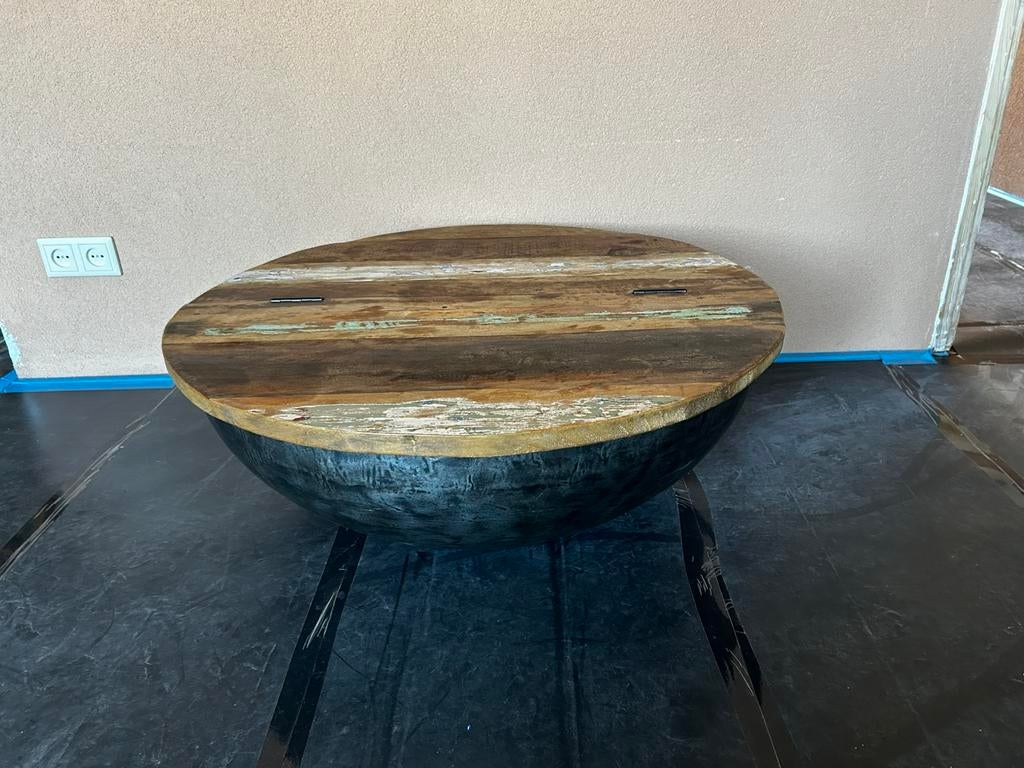 Stoere salontafel, Huis en Inrichting, Tafels | Salontafels, 50 tot 100 cm, Rond, Ophalen of Verzenden, Zo goed als nieuw