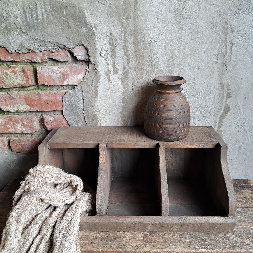 Landelijke houten gruttersbak 3-vak sober 45x18x23cm *Etage3, ., Nieuw, Ophalen of Verzenden, .