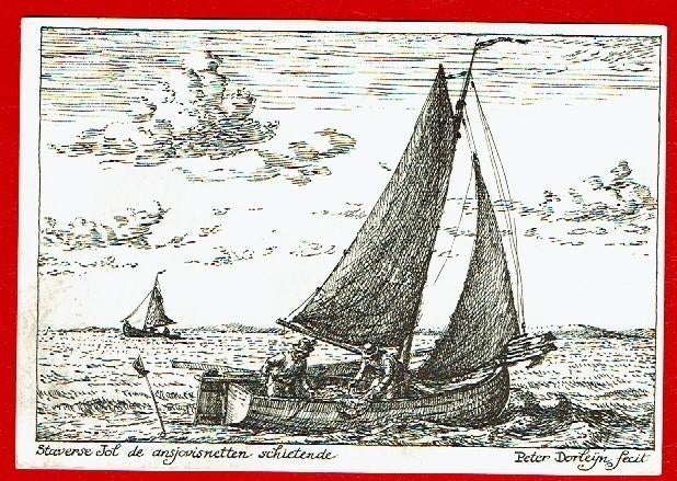 Staboren - Staverse Jol de ansjovisnetten schieternde - 1977, Ophalen of Verzenden, 1960 tot 1980, Gelopen, Friesland