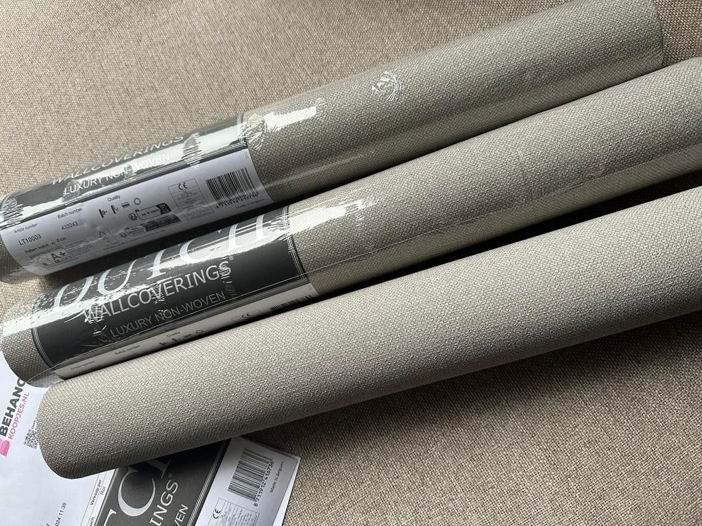 Dutch Wallcoverings behang taupe grijs LT0003 3 rollen, Ophalen of Verzenden, Grijs