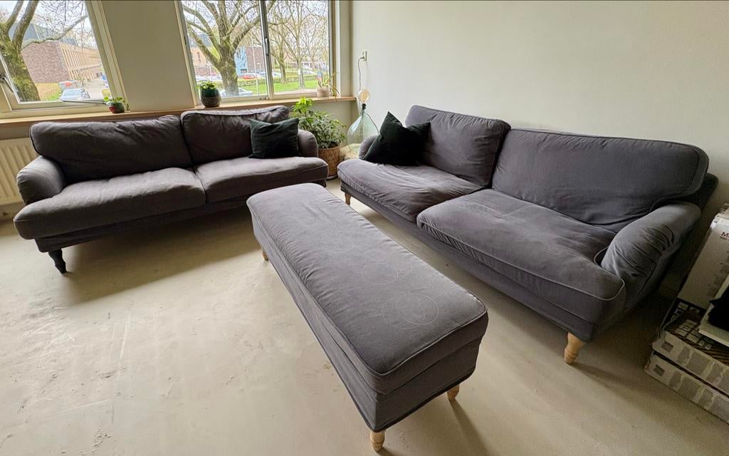 Twee Ikea Stocksund banken met voetenbank, Ophalen, Gebruikt, 150 tot 200 cm, Driepersoons