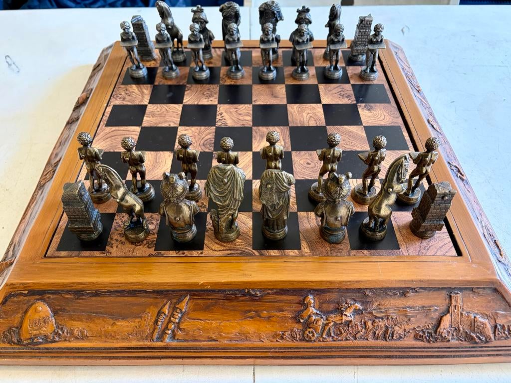 Luxe Schaakspel "El Imperio Romano en Tarraco" - Brons/Hout, Ophalen of Verzenden, Gebruikt, Schaken