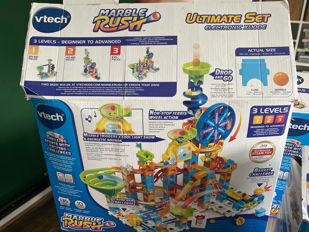 3 Vtech Marble Rush sets: Ultimate, Adventure & Rocket, Ophalen, Gebruikt, Bouwen, Met licht