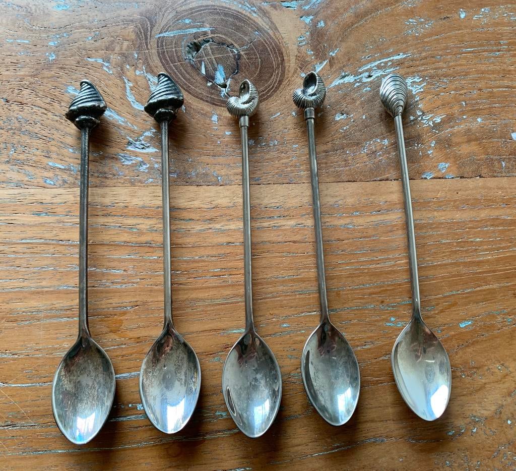 Vintage Shell verzilverde schelpen lepeltjes jaren ’90, Ophalen of Verzenden