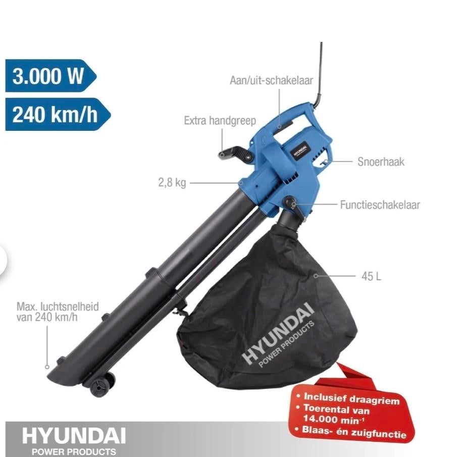 NIEUW! Bladblazer/zuiger 3000w | incl opvangzak | Hyundai, Ophalen of Verzenden, Nieuw, Elektrisch