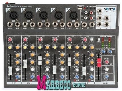 Mengpaneel, 7-kanaals muziek mixer, USB, MP3, Fantoomvoeding, Vonyx, Nieuw, Info@marbeco.nl, Overige instrumenten