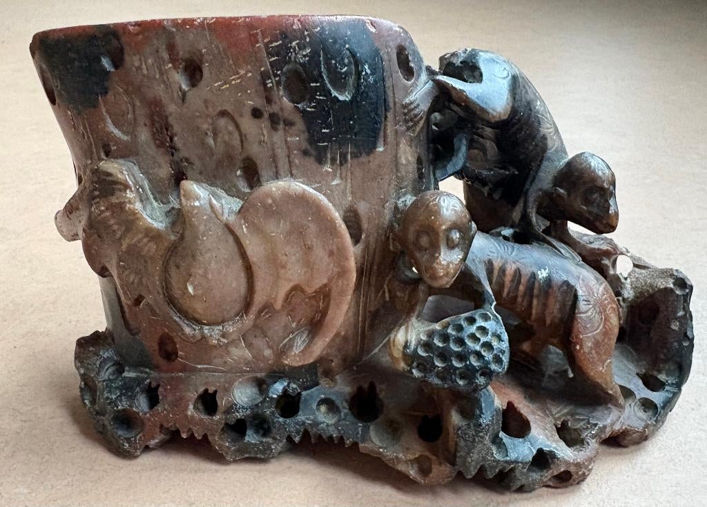 Chinese inktpot / kwastenpot, rond 1930, speksteen, Ophalen of Verzenden