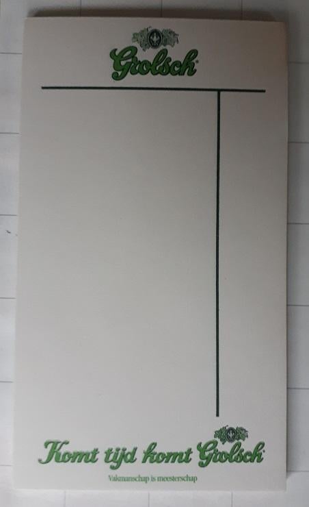 Grolsch Orderblokje/oberblokje, Ophalen of Verzenden, Nieuw, Reclamebord, Plaat of Schild, Grolsch