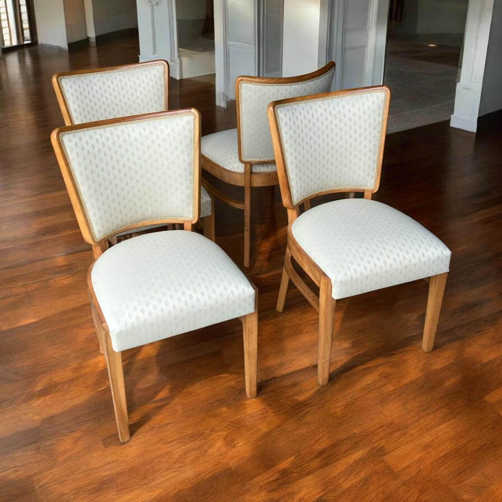 Art Deco walnoot houten en stof franse  stoelen, Ophalen