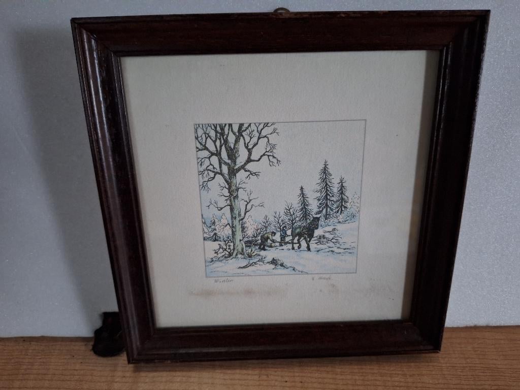 schilderij winter litho, Antiek en Kunst, Kunst | Schilderijen | Klassiek, Ophalen of Verzenden