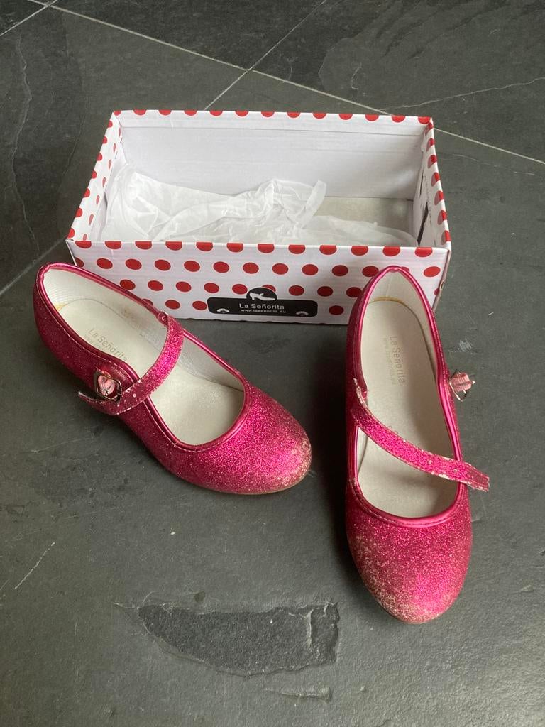 Hakschoentjes glitter fuchsia met gesp maat 31, Kinderen en Baby's, Ophalen of Verzenden, Gebruikt, Meisje