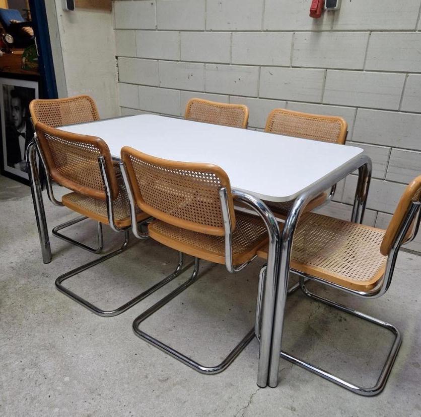 70's Chromen Vintage Eettafel, 172 x 80 x 73, Gebruikt, 50 tot 100 cm, Vijf personen of meer, 150 tot 200 cm