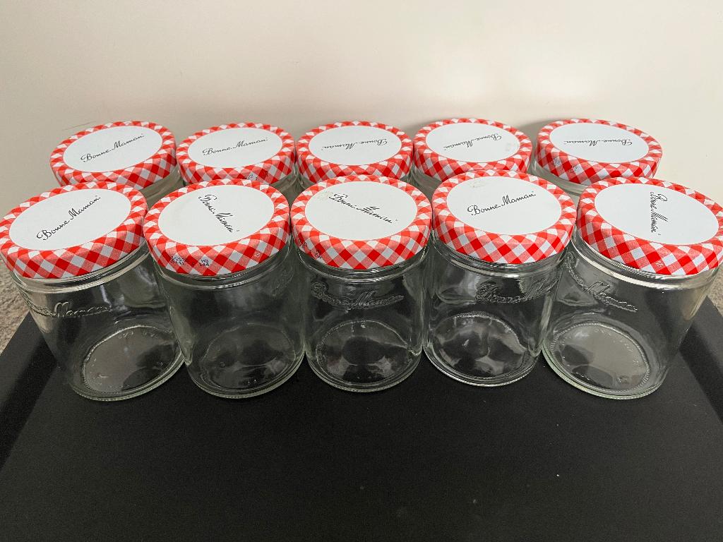 Voorraadpot/ bewaarpot: Bonne Maman glazen jampotten 500ml, Ophalen, Zo goed als nieuw